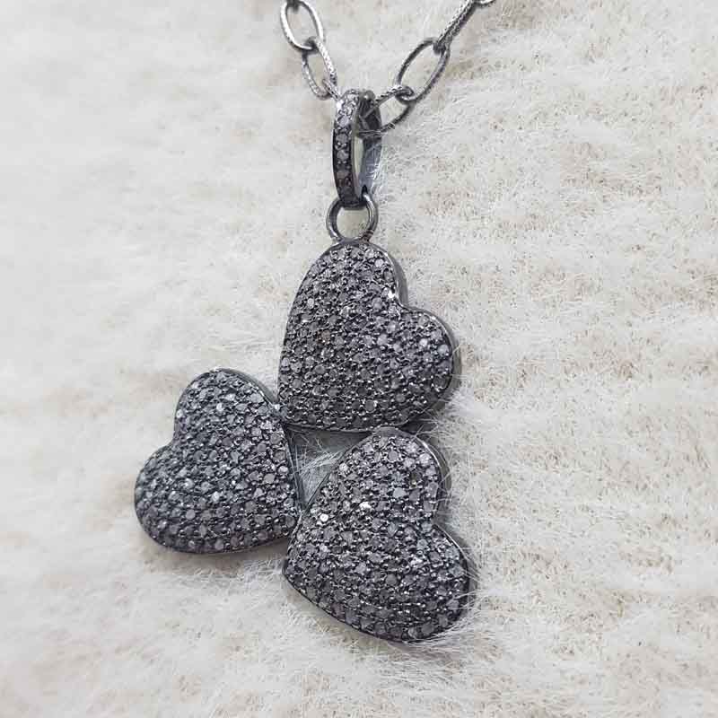 Pave Diamond Joined Heart 925 Sterling Silver Pendent