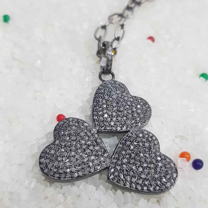 Pave Diamond Joined Heart 925 Sterling Silver Pendent