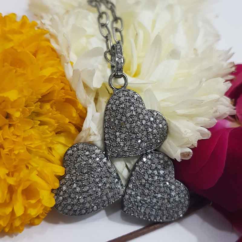 Pave Diamond Joined Heart 925 Sterling Silver Pendent