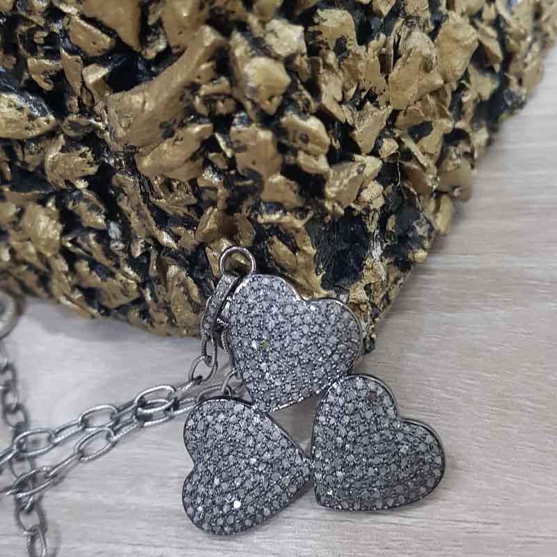 Pave Diamond Joined Heart 925 Sterling Silver Pendent