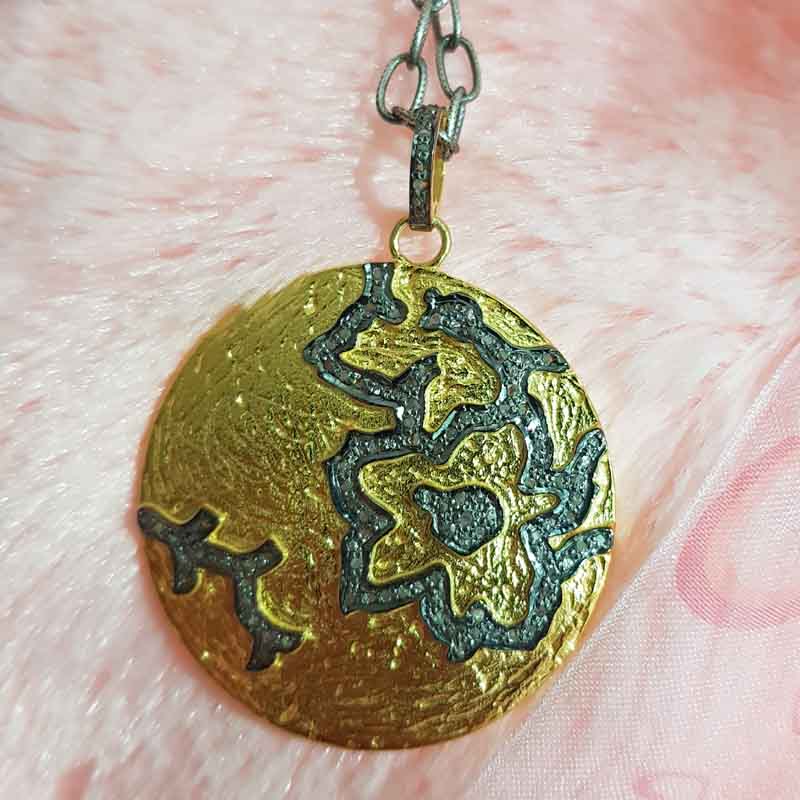 Yellow Lovely Round Disk Pendent With Pave layers