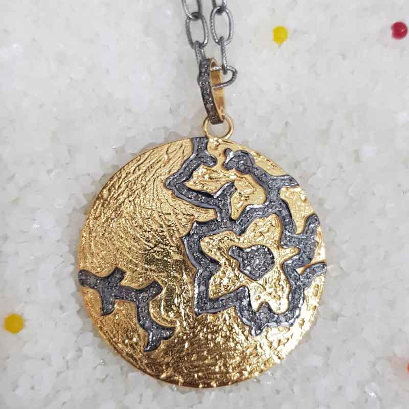 Yellow Lovely Round Disk Pendent With Pave layers