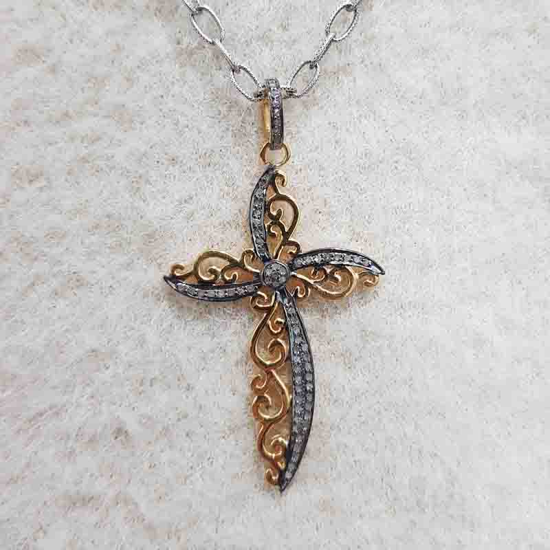 Symbol Of Christian Fancy Designer Cross pendent With Pave Layers