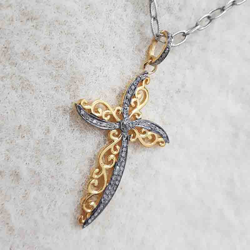 Symbol Of Christian Fancy Designer Cross pendent With Pave Layers