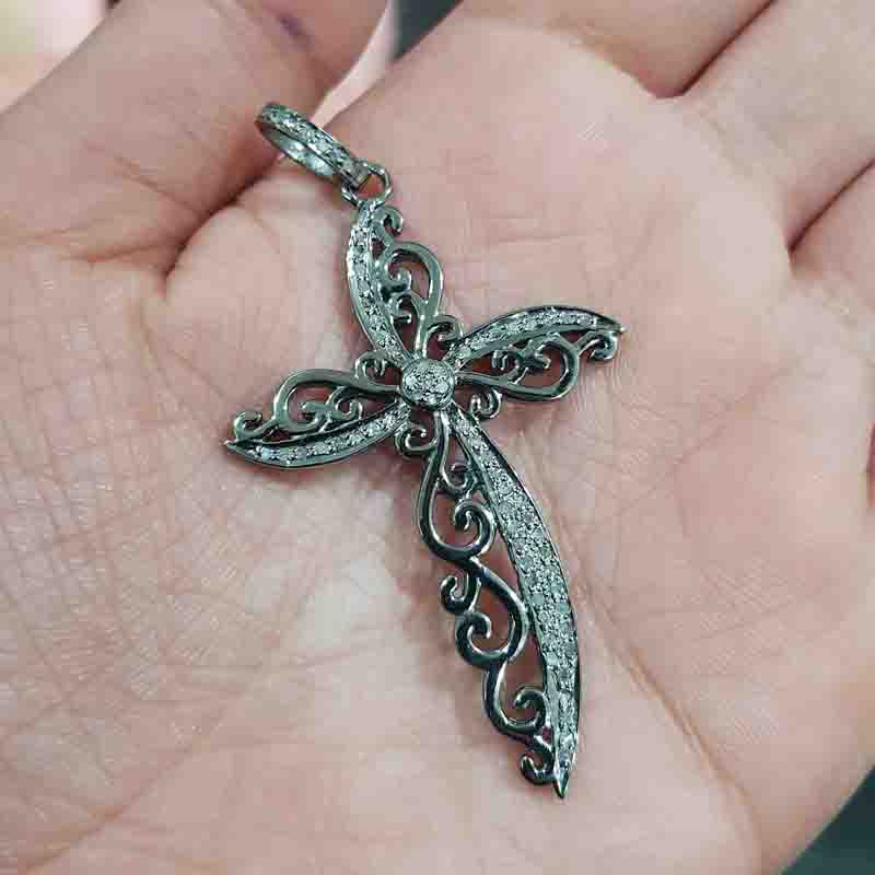 Symbol Of Christian Fancy Designer Cross pendent With Pave Layers