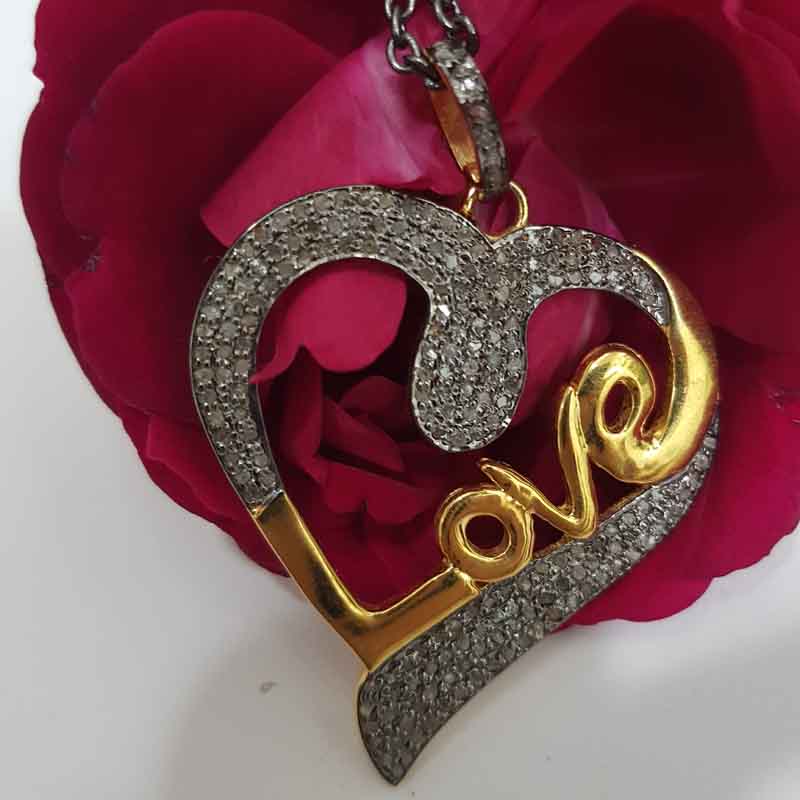 Lovely Heart With Love Designer pave Diamond Pendent