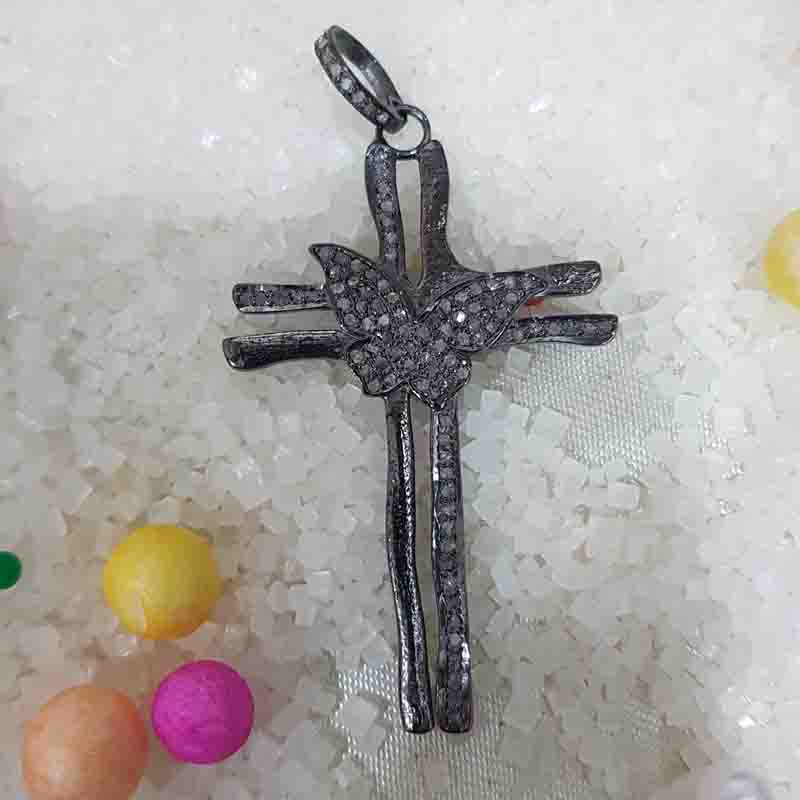 Beautiful Pave Diamond Butterfly Designer Cross Style pendent