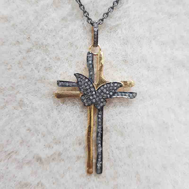 Beautiful Pave Diamond Butterfly Designer Cross Style pendent