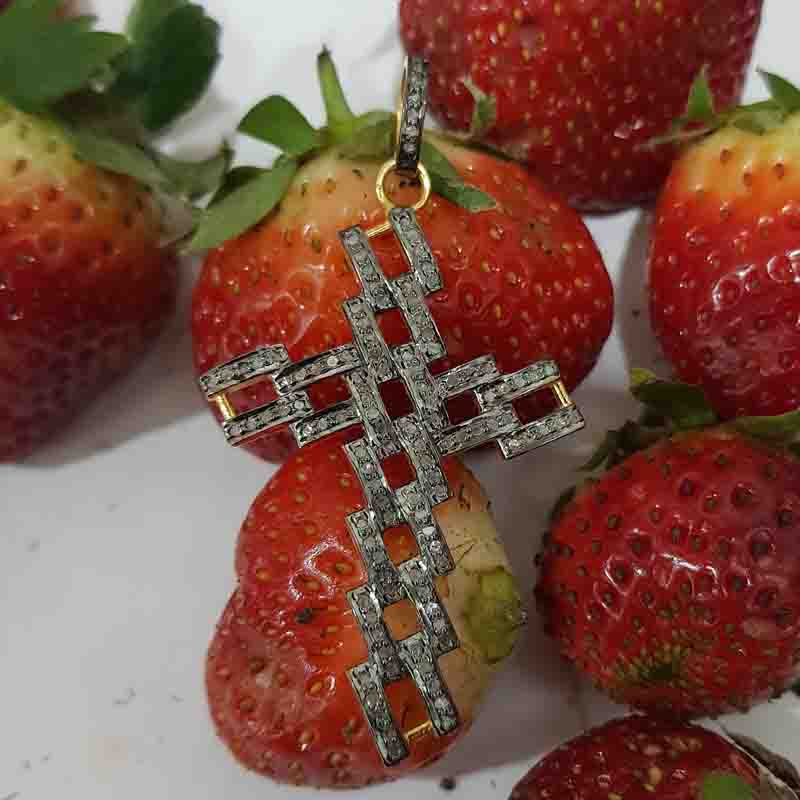 Fancy Designer Pave Diamond 925 Sterling Silver Cross Pendent