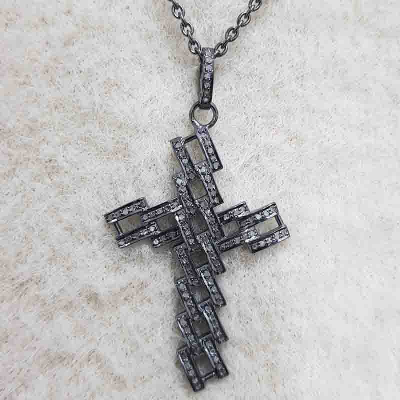 Fancy Designer Pave Diamond 925 Sterling Silver Cross Pendent