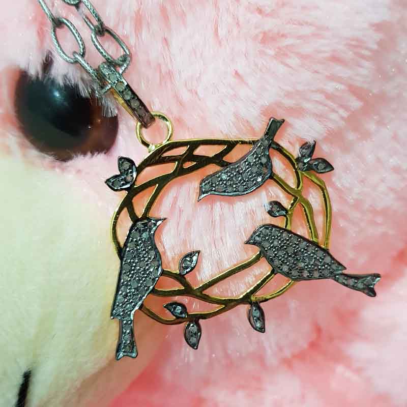 Beautiful Bird Group Pendent With Pave layers