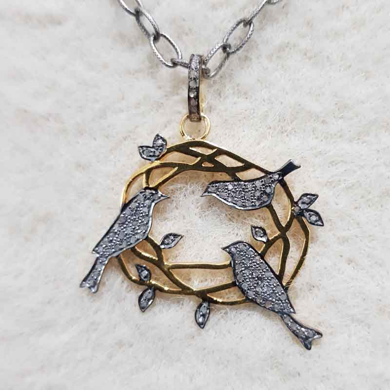 Beautiful Bird Group Pendent With Pave layers