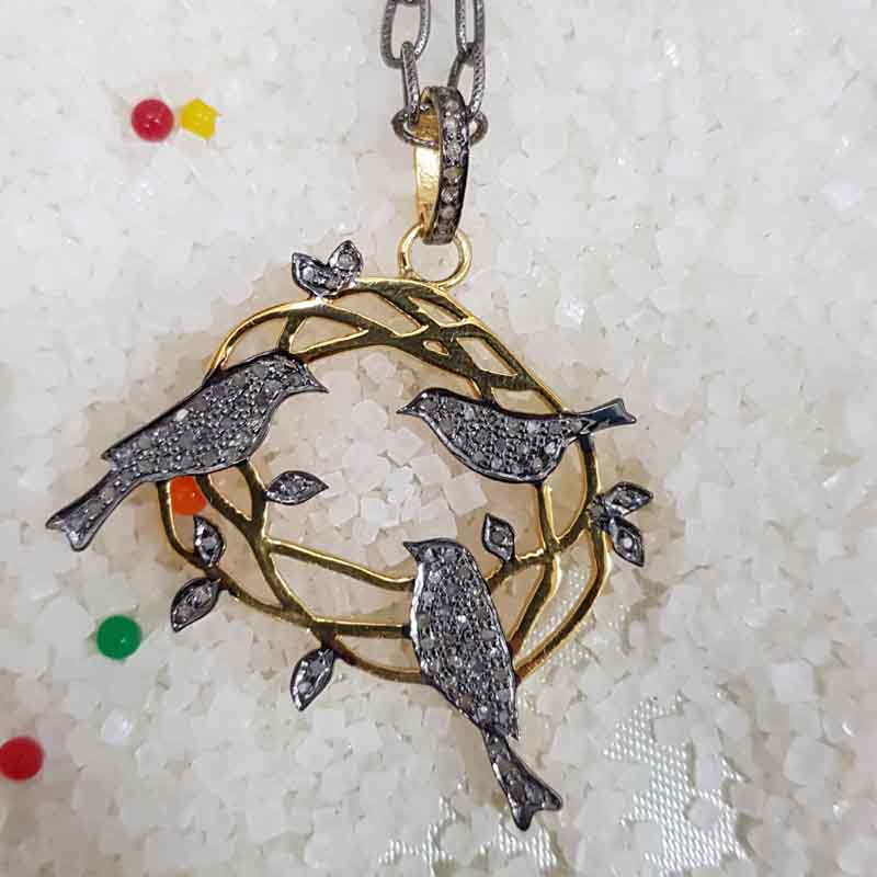 Beautiful Bird Group Pendent With Pave layers