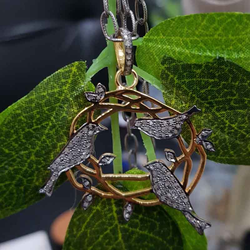 Beautiful Bird Group Pendent With Pave layers