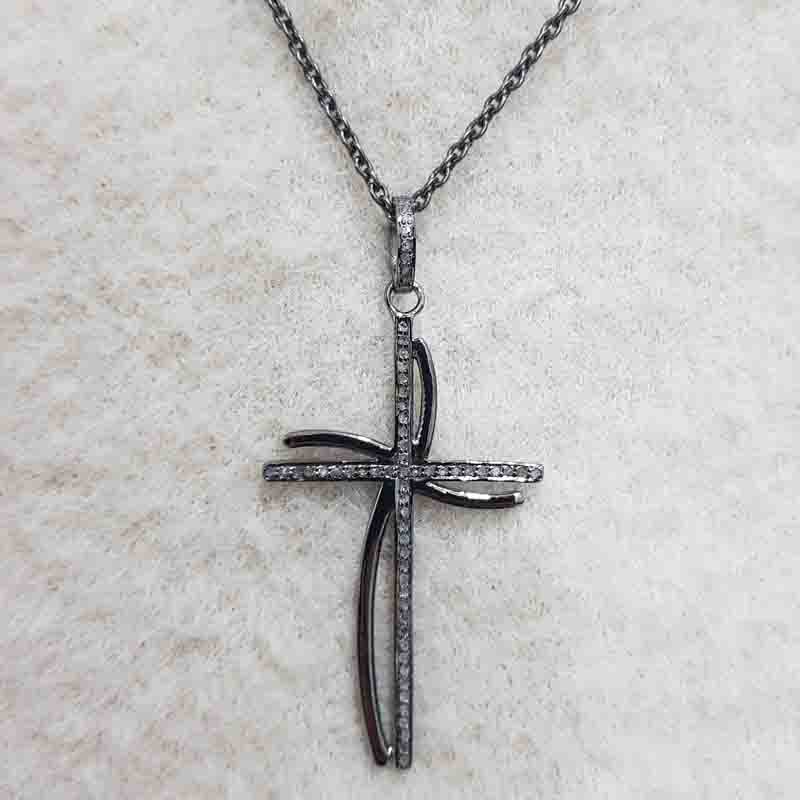 Cross Pendent Antique Finish Designer And Pave layers