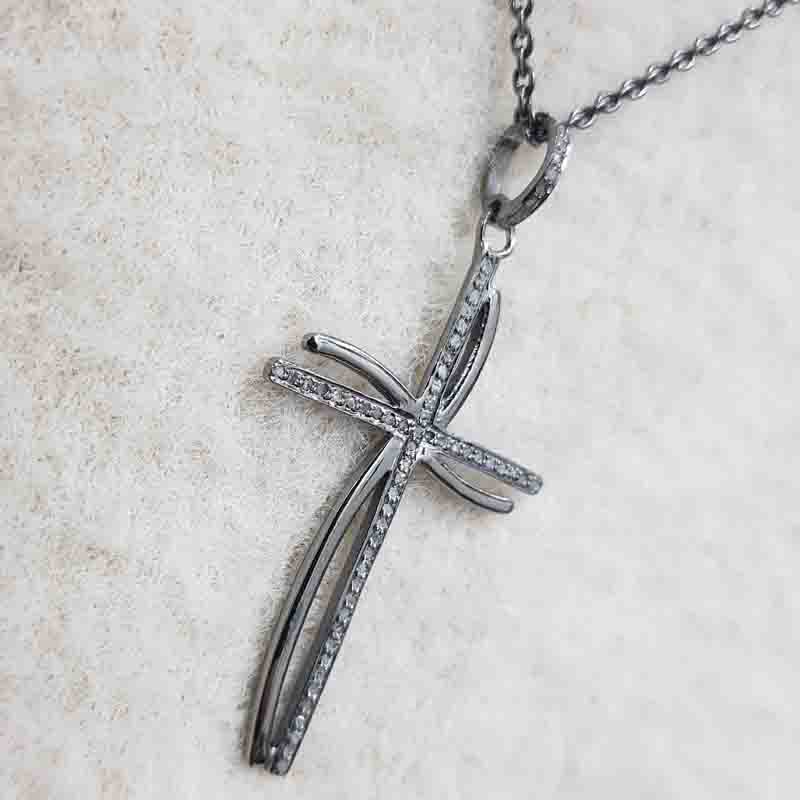 Cross Pendent Antique Finish Designer And Pave layers