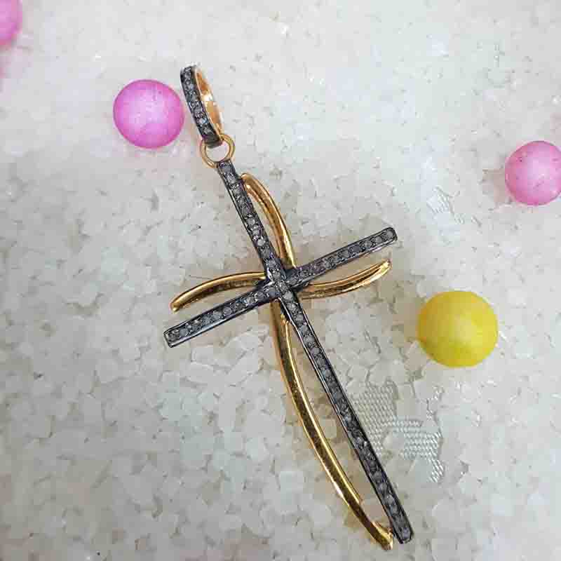 Cross Pendent Antique Finish Designer And Pave layers