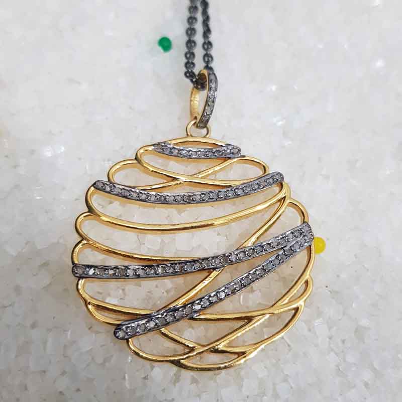 925 Sterling Silver Fancy Designer Round Zigzag Pendent