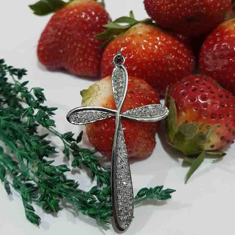 Fancy Designer 925 Sterling Silver Pave Diamond Cross Pendent