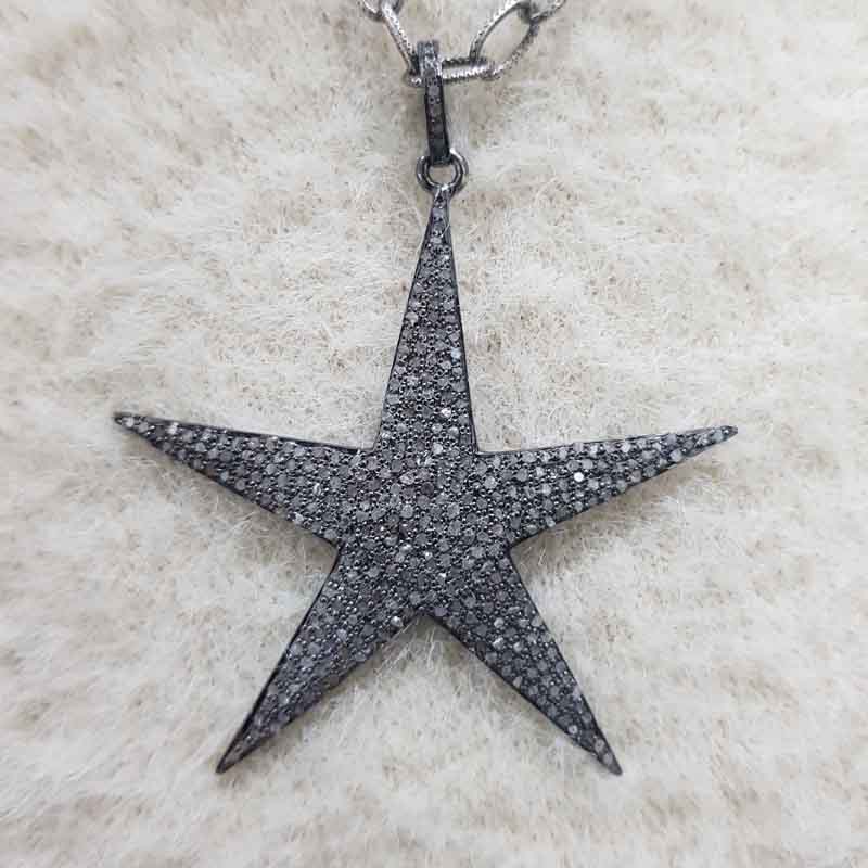 Elegant Black Fully Natural Pave Diamond Star Pendent