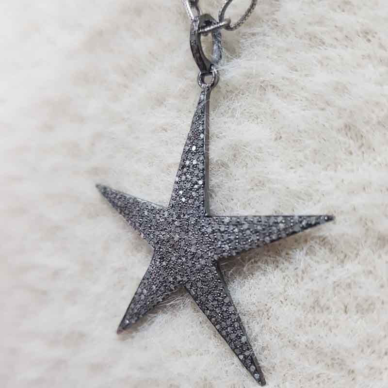 Elegant Black Fully Natural Pave Diamond Star Pendent