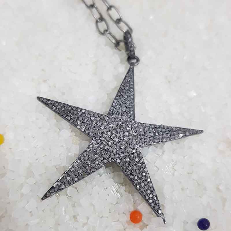 Elegant Black Fully Natural Pave Diamond Star Pendent