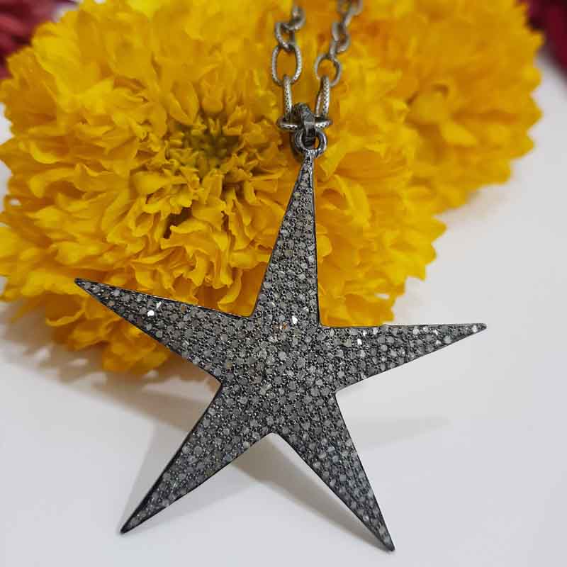 Elegant Black Fully Natural Pave Diamond Star Pendent