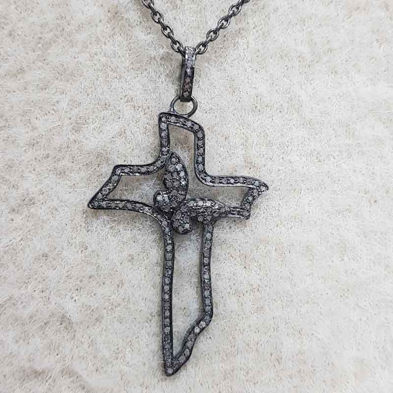 Pave Diamond Fancy Handmade Butterfly Designer Cross Pendent