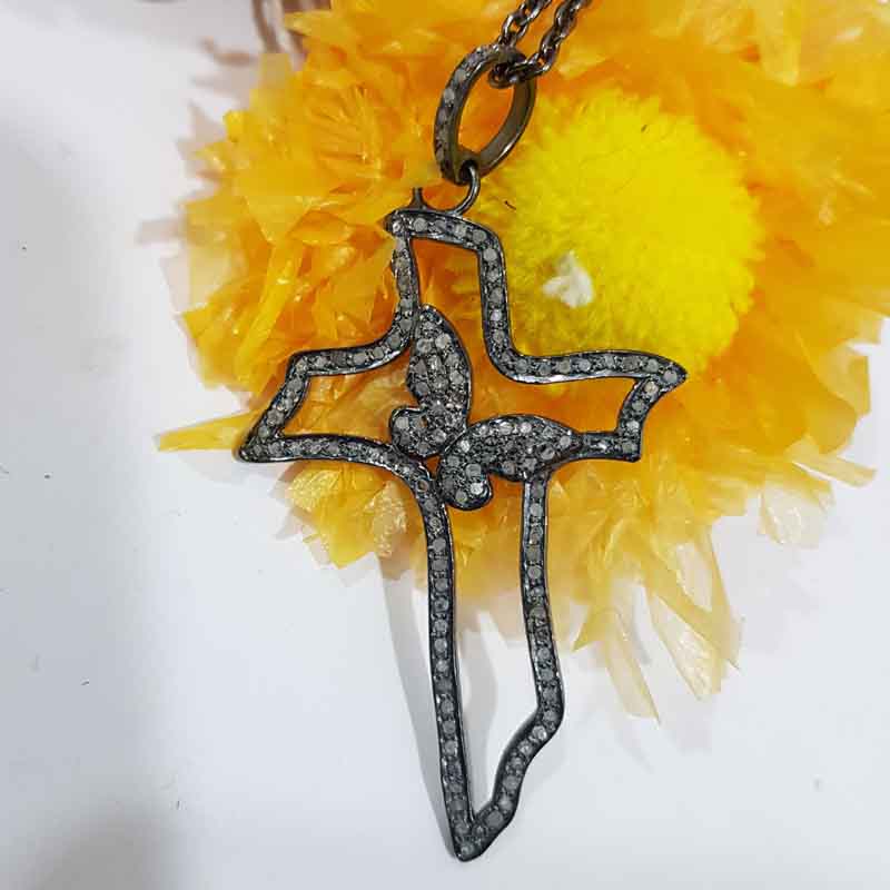 Pave Diamond Fancy Handmade Butterfly Designer Cross Pendent