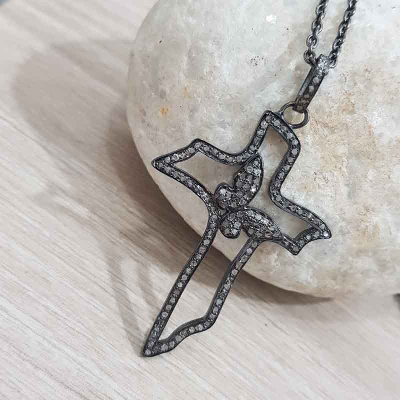 Pave Diamond Fancy Handmade Butterfly Designer Cross Pendent