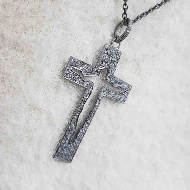 Jesus Cross Designer Pave Diamond Silver Pendent