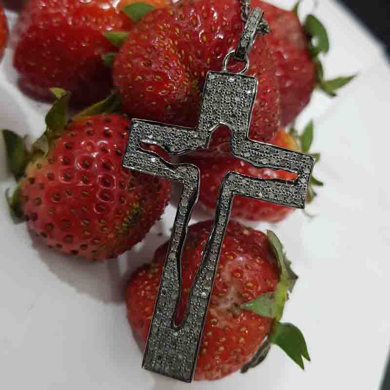 Jesus Cross Designer Pave Diamond Silver Pendent