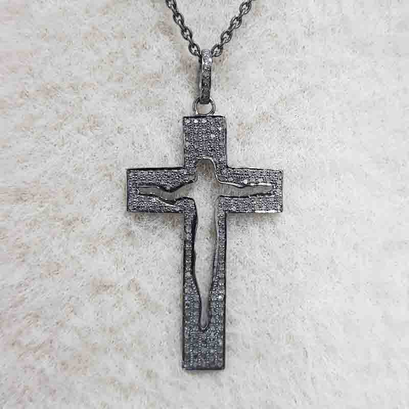 Jesus Cross Designer Pave Diamond Silver Pendent