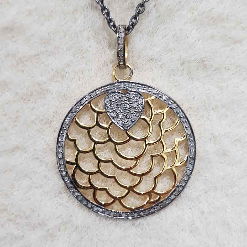 Round Designer Pave Diamond Fancy Style Pendent