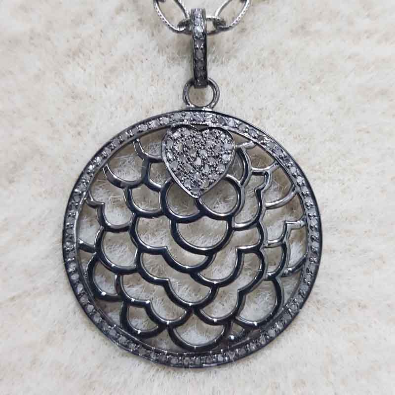 Round Designer Pave Diamond Fancy Style Pendent