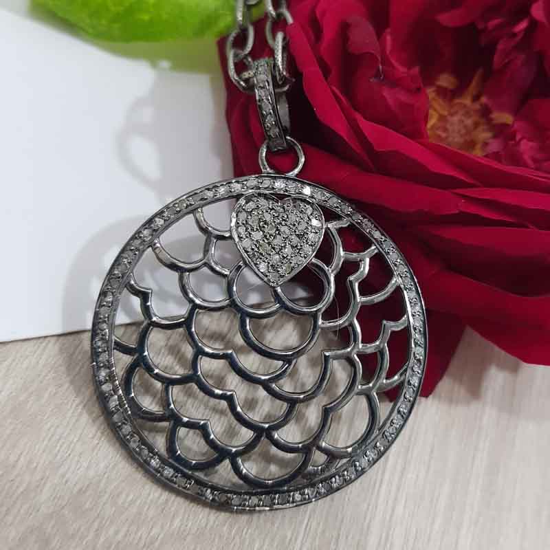 Round Designer Pave Diamond Fancy Style Pendent