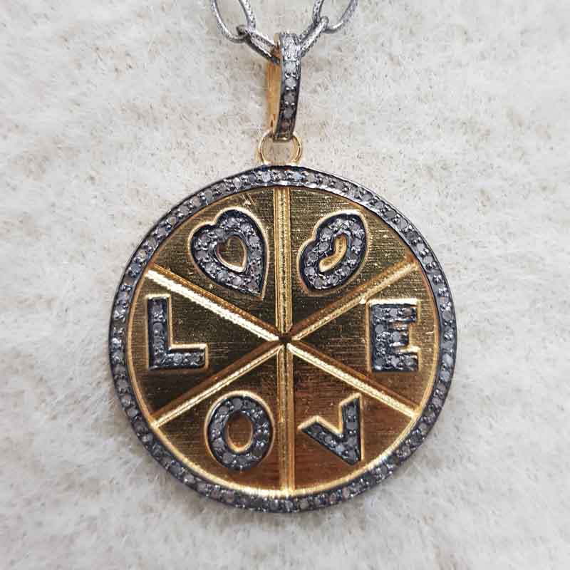 Multi Charms Round Disk Pendent With Pave layers