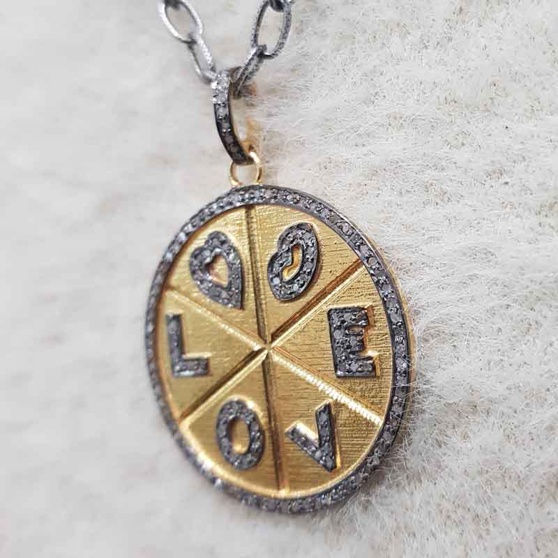 Multi Charms Round Disk Pendent With Pave layers