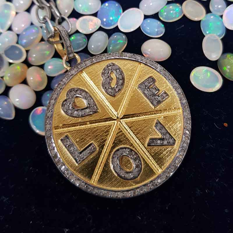 Multi Charms Round Disk Pendent With Pave layers