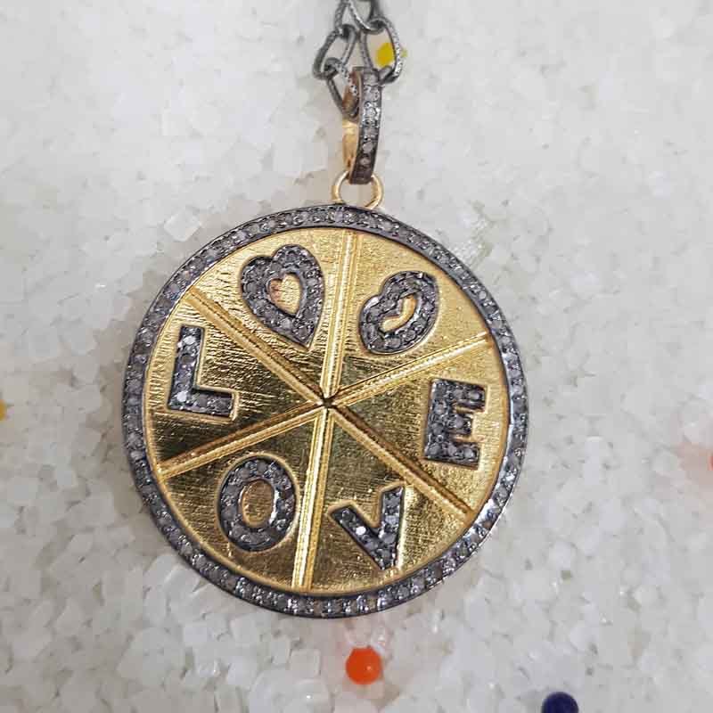 Multi Charms Round Disk Pendent With Pave layers