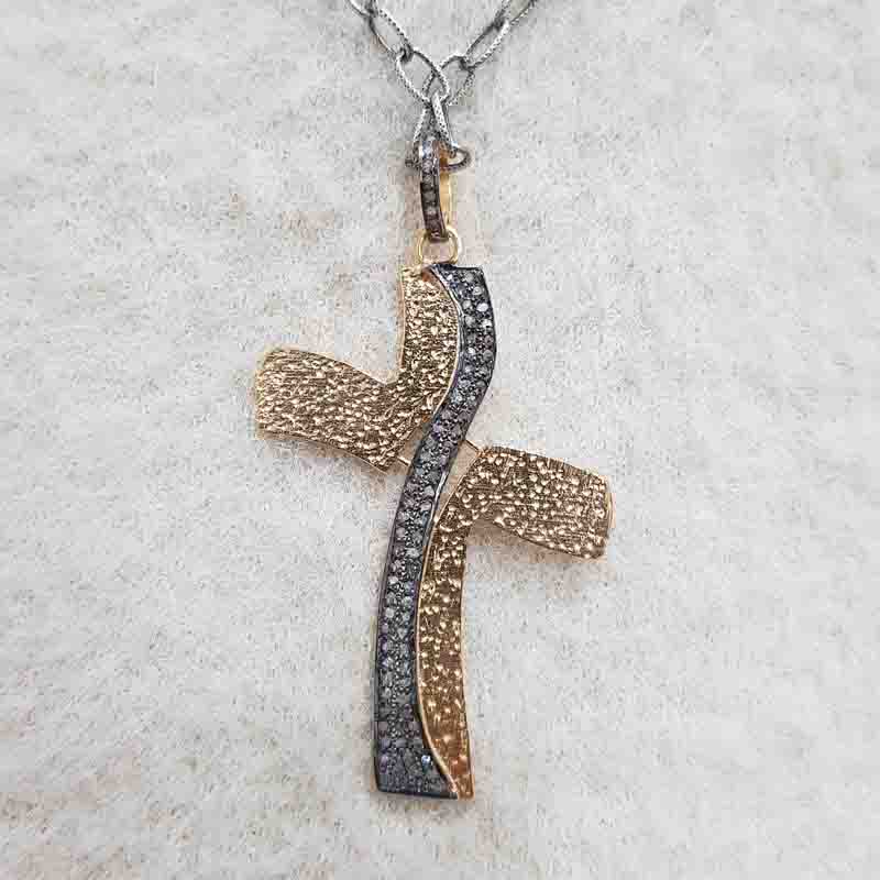 Stunning Fancy Designer Pave Diamond Cross Pendent