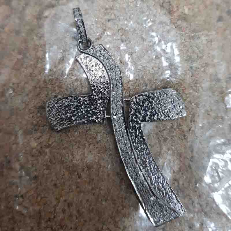 Stunning Fancy Designer Pave Diamond Cross Pendent