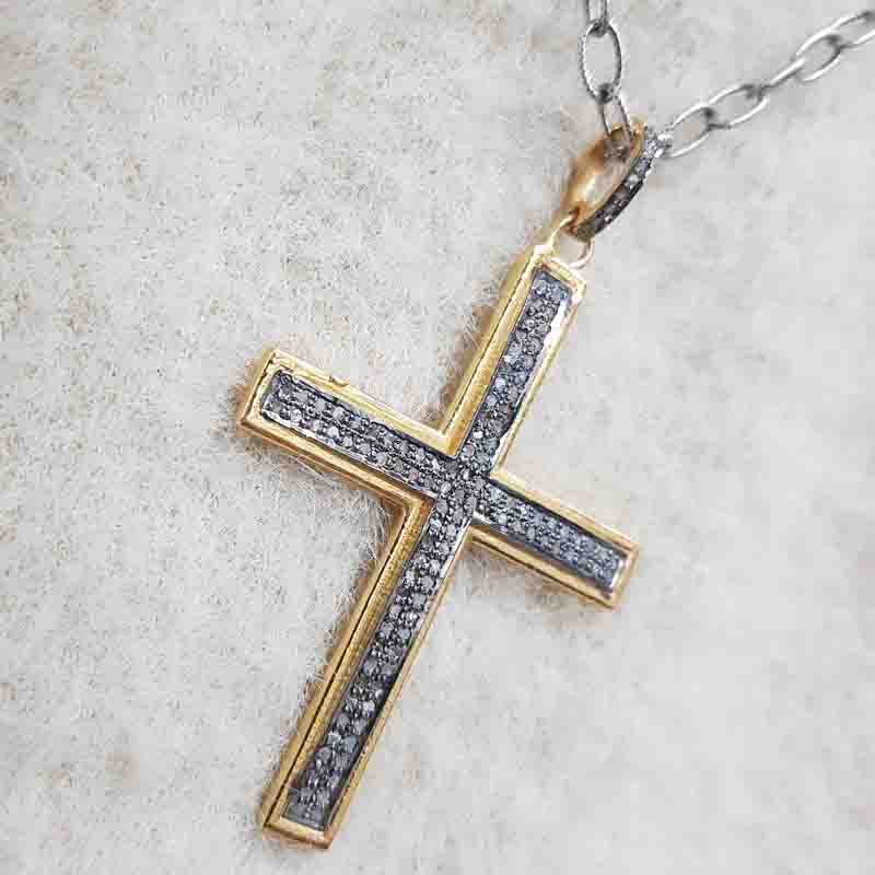 Yellow And Black Beautiful Fancy Designer pave Diamond Cross pendent