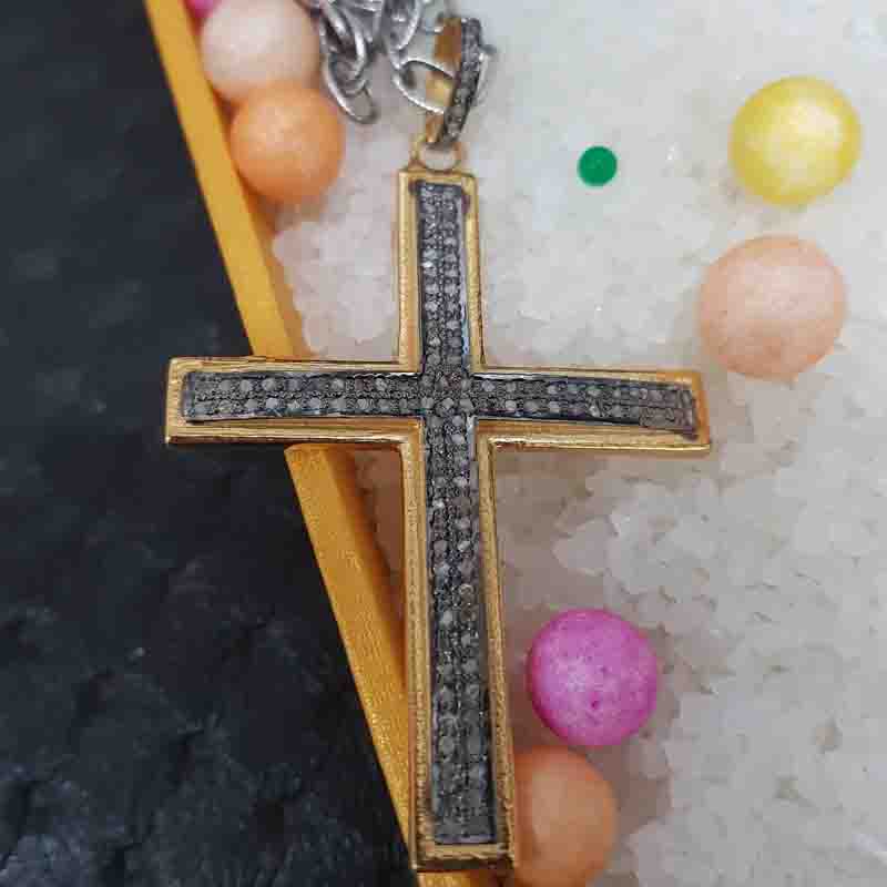 Yellow And Black Beautiful Fancy Designer pave Diamond Cross pendent