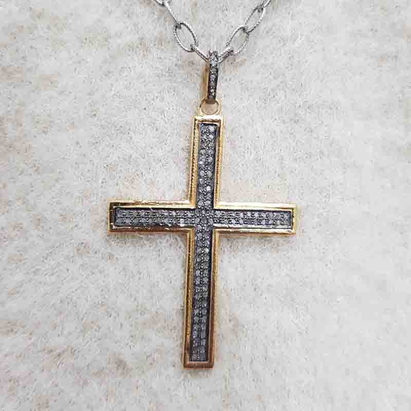 Yellow And Black Beautiful Fancy Designer pave Diamond Cross pendent