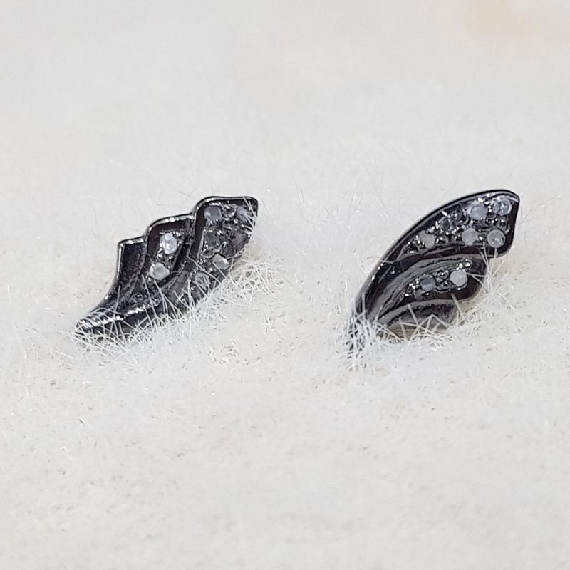 Feather Designed Small Beautiful Pave Diamond Earrings/Stud