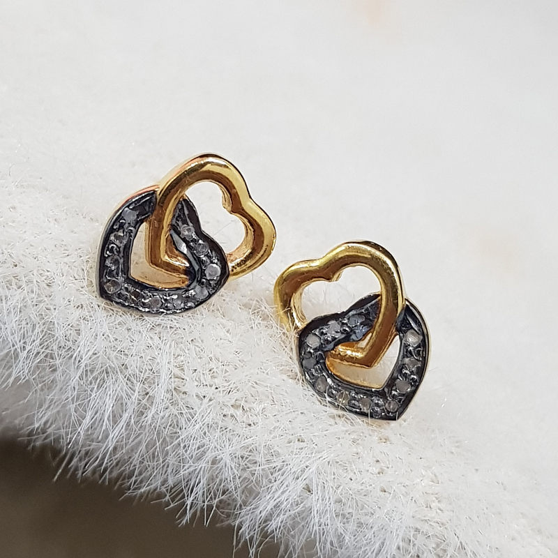 Lovely Joined Heart Designer Stud With Pave Diamond Layers