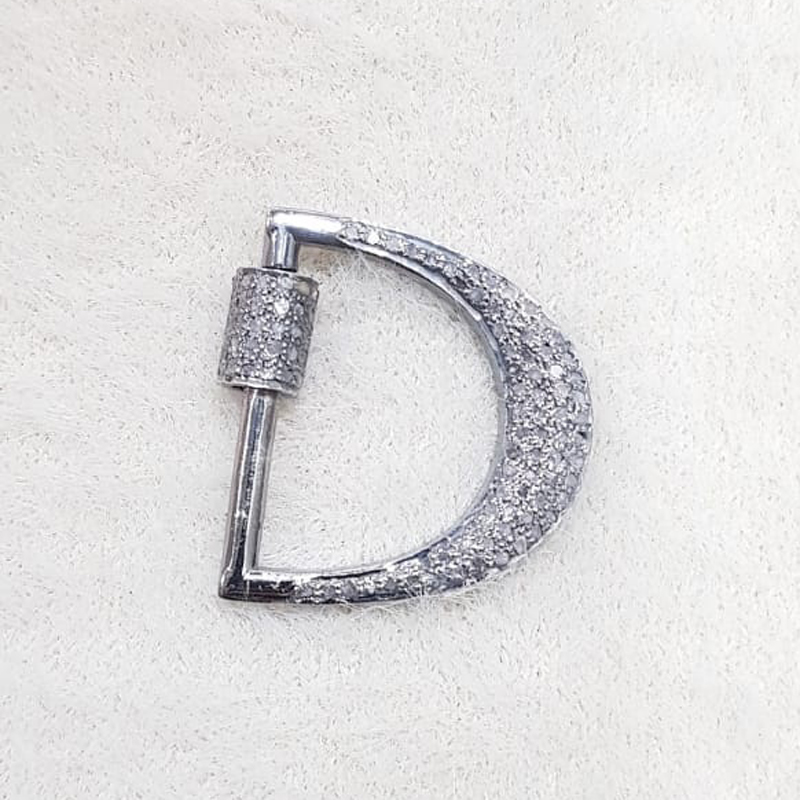 D Latter Designer Pave Diamond Carbiner Clasp