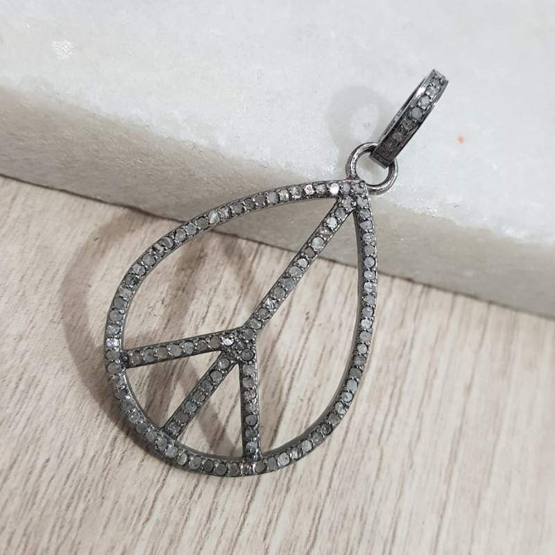 Beautiful Black Pave Diamond Peace Pendant