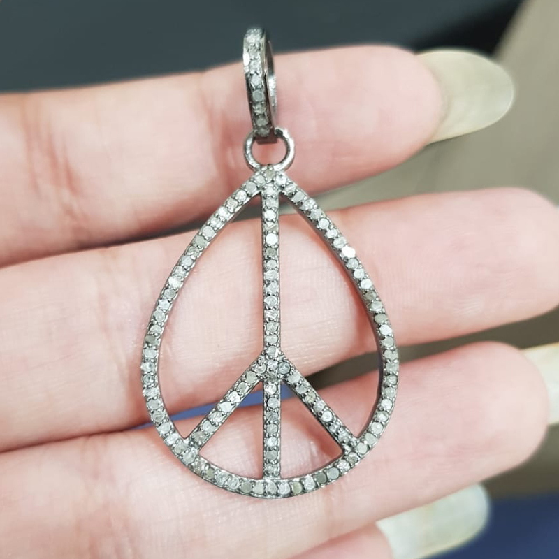 Beautiful Black Pave Diamond Peace Pendant